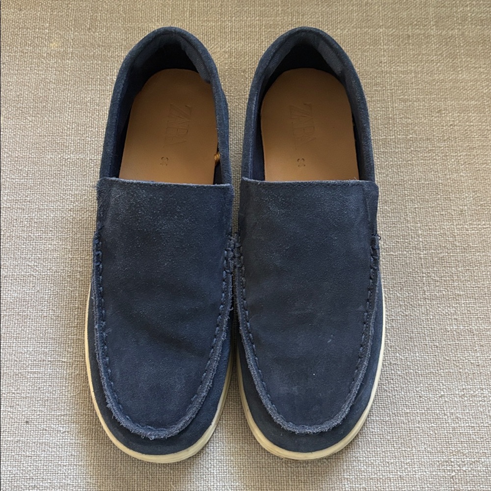 Zara Kids Suede Boat Shoes, Navy Blue, Size 2.5